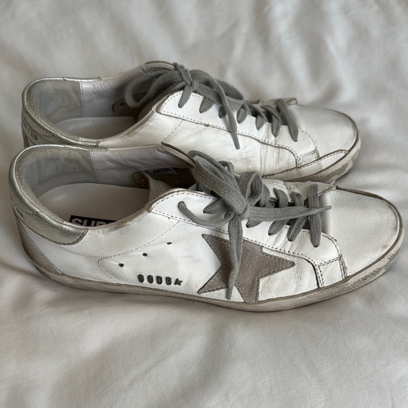 Golden Goose White and Gray Distressed Sneakers Size 40/9.5 - Picture 1 of 10